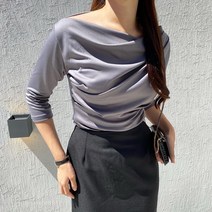 입술넥 오프숄더 언발 셔링 드레이프 7부 반팔 블라우스 티셔츠 6color