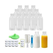 EONJOE 12팩 16oz 내열 PP5 페트병 용기 주스 우유 음료용 캡 뚜껑 포함 스무디 미니 냉장고 클리어 빈 리필 가능 일회용 식기 세척기 안전, shape-A, 16oz-12pack