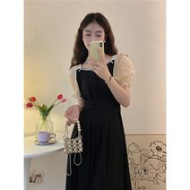 HONGKONG 여름신상 허리조임 슬림 라인 스퀘어넥 반팔 프렌치 원피스