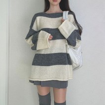 시즈 루즈핏 단가라 스트라이프 울 니트