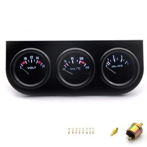 유면계 유량계 트리플 키트 52mm 오일 온도 오일 압력 볼트 게이지 미터 블랙 페이스 블랙 홀더 키트 (센서, 한개옵션0