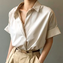 TQ 오픈카라넥 루즈핏 새틴 블라우스 TQ713