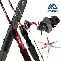 아오맥스 오크마인 POP 150 쭈꾸미 낚시대세트+베이트릴 쭈꾸미 갑오징어낚시대, 낚시대+가방+베이트릴+에기5개, 오른손, 블랙