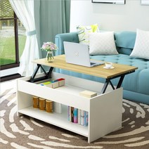 식탁 리프팅테이블 접이식 거실 수납, 조립하다., 연한 호두/난백【직각 노휠 타입】