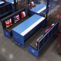 붙박이의자 소파 카페 레스토랑 업소용 라운지 쇼파 대기의자, 레드 3인용 데크