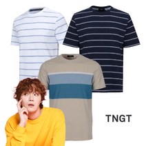 TNGT 티앤지티 남성 기본 면 반팔 스트라이프 티셔츠 여름 단정한 미니멀 반소매