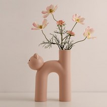 FP 파스텔 도자기 고양이 인테리어 오브제 화병, 핑크 캣
