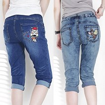103st 여성 7부 밴딩 스판 캐릭터 자수 여름 배기 청바지 2종 택1/얇은 칠부 청반바지 빅사이즈