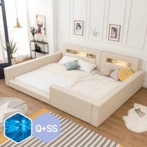 고릴라가구 허그 LED 패밀리침대 [둥지형Q+SS]+양면본넬매트 포함, 베이지