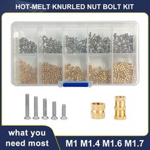 인서트 너트 M1 M1.4 M1.6 M1.7 304 스테인레스 스틸 나사열 나사산 황동 인서트 너트 세트멜트 널링 내장, 01 M1 (500pcs 1set)