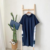 바보사랑 여자 일자 그림 파스텔 나염 박스 반팔 롤업 원피스.옷자락(무료배송)