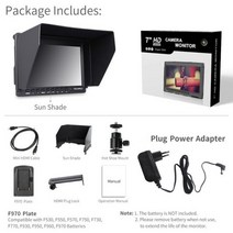 Feelworld fw759 7인치 ips 1280x800 카메라 필드 dslr 비디오 모니터(피킹 포커스 hd 7quot bmpcc 캐논용 lcd 모니터 Sony, Black