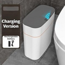 Smart Trash Can Bathroom Toilet Automatic Sensor Garbage Bin with Lid Household Kitchen Narrow Gap, 16L, Charging Gray