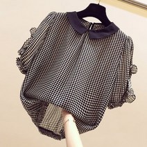 퀸앤조이 블랙 카라넥 쉬폰 블라우스