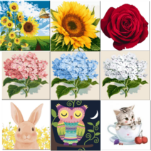 모모픽스페인팅 diy 명화그리기 해바라기 수국 모란 고양이 강아지 토끼 기린 부엉이 그림 40x40 아크릴 유화 물감2배 붓 세트, F07 흰 수국