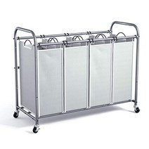 ROMOON 4 Bag Laundry Sorter Cart Laundry Hamper Sorter with Heavy Duty Rolling Wheels for Clothes S, 1, Grey