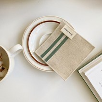 목화베리 패브릭 컵받침 린넨 체크 방수 티코스터, 린넨그린방수10*10