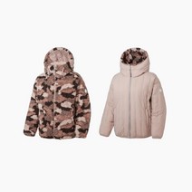 코오롱스포츠 여성 리버서블 양면 후디 다운 핑크베이지 우븐 세로 퀼팅 리사이클 후리스 패딩 점퍼 TVJDW20532PBE