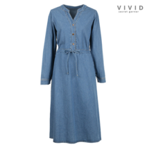비비드시크릿가너 VIVID 브이넥 허리끈벨트 청 데님 원피스