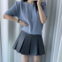 [랜덤플레이] 데일리룩 물결 꽈배기 반팔 니트
