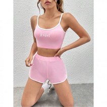 봄 여름 SHEIN PETITE 알파벳 프린트 타색 대비 랩 캐미 탑 & 반바지305462