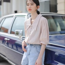 KORELAN 심플하고 세련된 스타일 기질 옷깃 느슨한 반팔 셔츠 여성의 디자인 센스 셔츠 새로운 버전