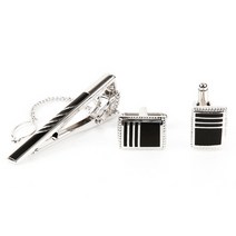 엘턴 블랙 사선 커프스링크 넥타이핀 선물세트