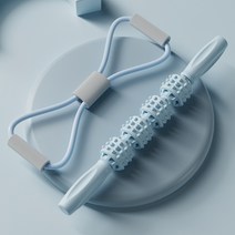 네모라마 마사지 롤러 봉 스트레칭 튜닝 밴드, 블루 마사지 롤러+튜빙 밴드 세트