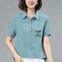 레터 자수 반팔 셔츠 여성 중년 드레스 여름 루즈핏 서양식