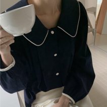 데이홀릭 여성용 가을 긴팔 둥근카라 벌룬소매 블라우스