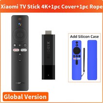 샤오미-Mi TV 스틱 4K 글로벌 버전 안드로이드 11 쿼드 코어 2GB RAM 8GB ROM 블루투스 5.0 넷플릭스 와이파이 구글 어시스턴트, 미국 Plug_Add 블루 Cover