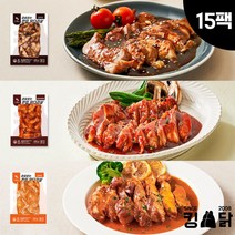 킹닭 껍질없는 한입 닭다리살 200g x 15팩 통닭다리살 통다리살 슬라이스 닭다리 순살, 15개, 혼합구성(갈비5+숯불5+로제5)