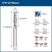 XCAN-플랫 엔드 밀 6mm 생크 2 플루트 나선형 밀링 커터 CNC 라우터 비트 목재 조각 비트 카바이드 엔드밀, 24 8x32x80