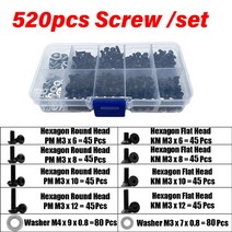 트랙사스 1/4 스케일 Rc 자동차 트랙스 TRX-4 타미야 HPI Kyosho D90 Scx10 AXIAL 용 범용 나사 상자 세트 키트 1/10, [03] 520pcs