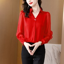 쉬폰블라우스 여 긴팔 봄 셔링 고급 시크한 디자인 느낌 오피스룩 OL 상의