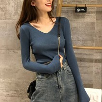식스에비뉴 쫀쫀 소프트 기본 브이넥 골지 니트