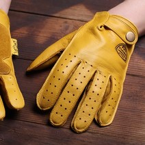 라우라 소가죽 타공 빈티지 글러브 스마트터치 장갑, S, 노란색