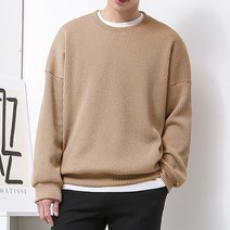 [오버나인] 남자 박스 오버핏 골지 라운드 스판 니트