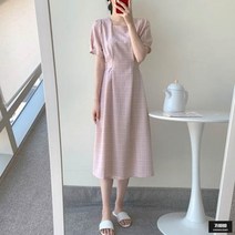가바바 여성 원피스 여성스러운 소매 포인트 사각넥 반팔 롱원피스 G49007