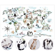 풀팟 동물친구 세계지도 1P 아이방 인테리어 창의력 상상력 80x60cm, 동물친구 세계지도_02