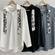 블라우스 302K910S 여성의류 드로잉 빅사이즈 꽃 타이