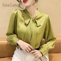 [Sealang]여자 리본 쉬폰 블라우스 가을 오피스룩 긴팔 블라우스 vb1zhuo228