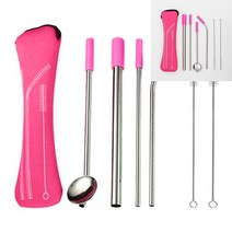 스텐 빨대 6종세트 핑크 굵은빨대 요구르트빨대