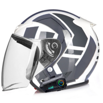 톰리 오픈페이스 블루투스 오토바이헬멧 반모 스쿠터헬멧 바이크, L, 패턴 그레이