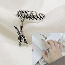 토끼반지 우정 반지 흑토끼해 X 실버 컬러 빈티지 직조 수제 유행 귀여운 펜던트 파티