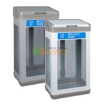 스틸분리휴지통(투명) (일반형페달X 뚜껑O), 화이트