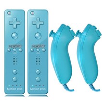 무선 컨트롤러 조이스틱 게임 패드 wii 게임 콘솔용 ninetend wiiwii u 무선 게임 패드용 모션 플러스가 있는 wii 리모컨 게임 패드용 2pcs 컨트롤러, 2pcs 블루