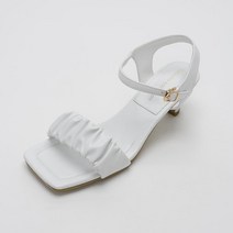 스퀘어토 셔링 주름 미들힐 샌들 5cm