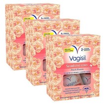Vagisil Scentsitive Scents On-The-Go 페미닌 클렌징 물티슈 pH 균형 피치 블로썸 개별 포장 16개입(3팩), 16 Count (Pack of 3)_Peach Blo