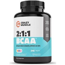 126020 Crazy Muscle BCAA 알약(분지쇄 아미노산 보충제의 완벽한 2:1:1 비율) - Crazy Muscle의 알약당 BCAA 1000mg(캡슐보다 낫음) - 1, 의사, 240 카운트(1팩)